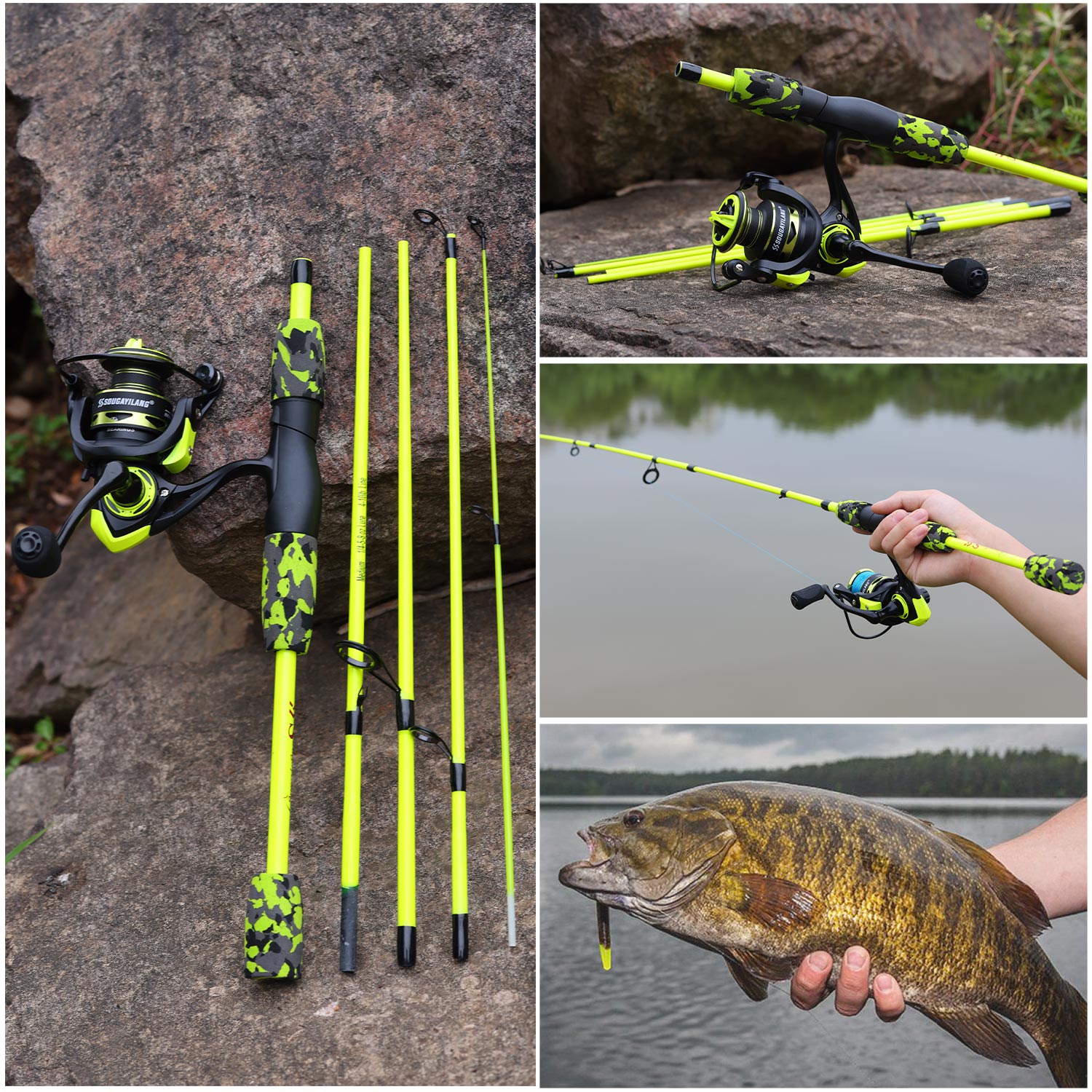 Sougayilang الغزل الصيد كومبو  - مراجعة Fishing Rod Carbon Fiber وسعره